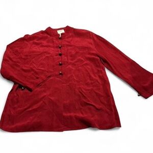 Vtg Jessica Tierney Red Mandarin Collar Jacket Loose Longsleeve Blouse Sz 6 USA